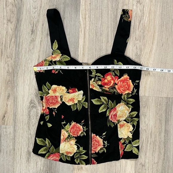 Liberty Love Zip Up Front Corset Tank Top Black Floral Sweetheart Shirt Size S - Picture 2 of 7